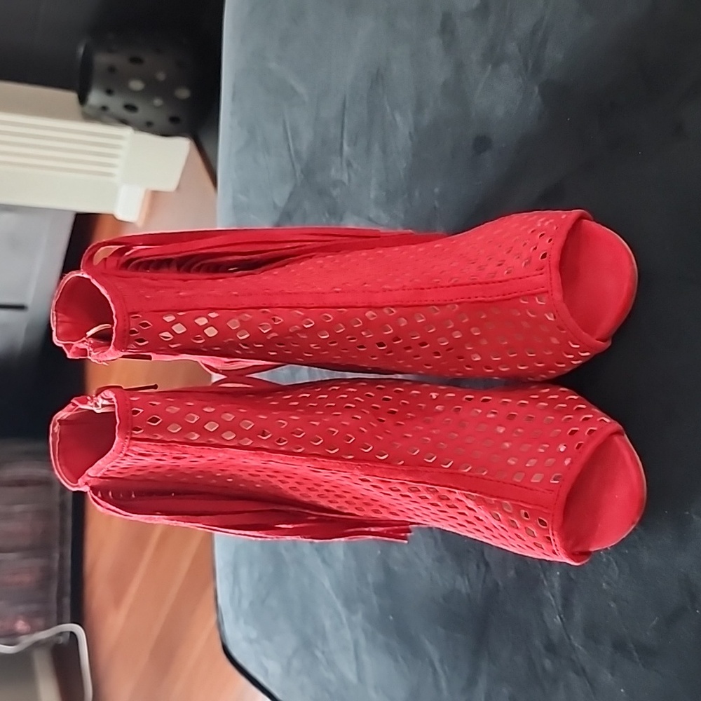 JustFab Red Peep Toe Bootie Size 8.6
